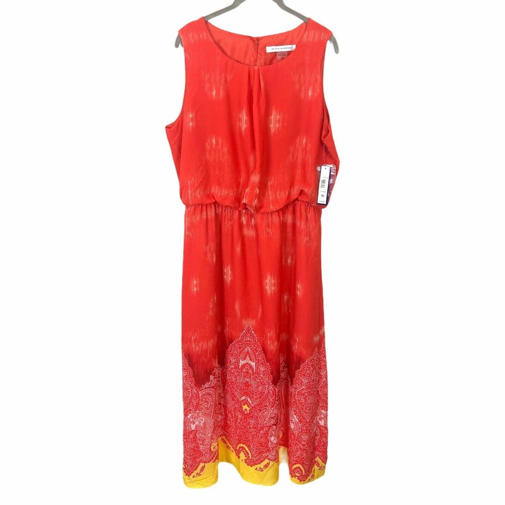 Peter Nygard Dress Orange Sleeveless Bold Colorful Cruise Vacation Dress sz 16